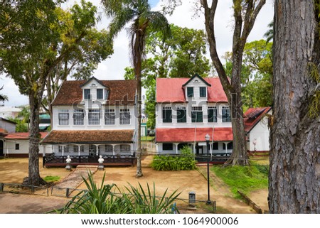 Two Dutch colonial houses of Fort 'Zeelandia' (17th century), Paramaribo, Suriname, South-America