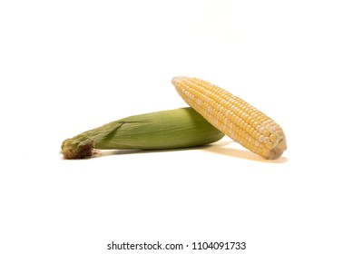 Two Ears of Corn on White Bcakground