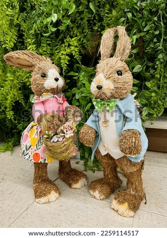 Two Easter bunnies in clothes a boy and a girl