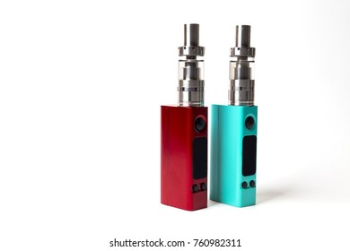 Two E-cigarette (electronic Cigarette, Vape) Isolated On The White Background 
