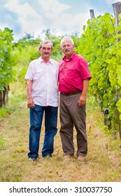 Two elderly friends looking to the camera, posing.