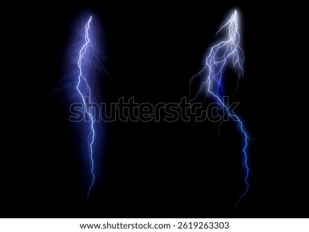 Two electric flashes glowing with light rays and storm energy useful for weather elements tech backgrounds games visual projects or action scenes