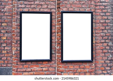  Two empty blank banner on brick surface