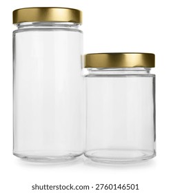 Two empty glass jars isolated on white