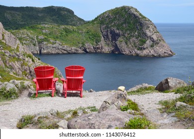 Two Empty Red Adirondack Chairs On Stock Photo (Edit Now) 1143076412