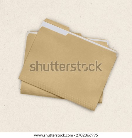 Two empty tan paper file folders stacked neatly on a textured light beige surface showcasing a minimalist office supply aesthetic with clean lines and soft lighting perfect for professional business organization tasks in a modern corporate workspace environment today.