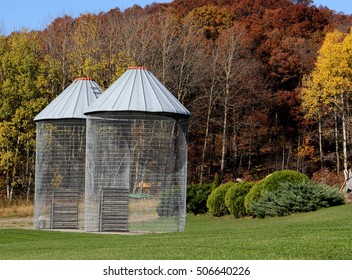 Two Empty Wire Corn Cribs On Stock Photo Edit Now 506640226