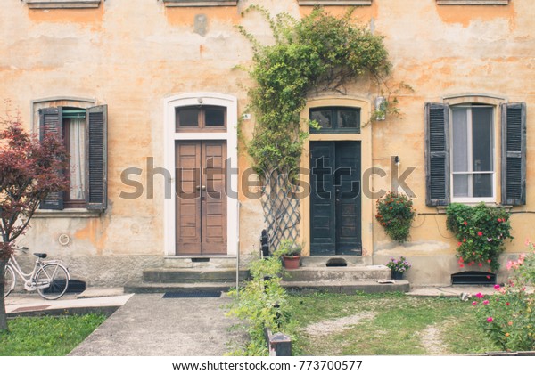 Two Entrance Doors Old House Front Stock Photo Edit Now 773700577