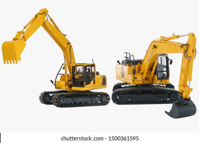 Two Excavator loader  model with isolated on  a white background