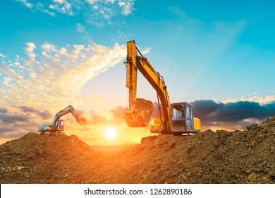 Four Excavators Work On Construction Site Stock Photo 1262915932 ...