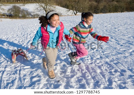 Similar – Image, Stock Photo Happy child playing with kitten outdoor