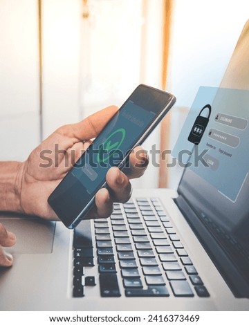 Two factor authentication. Ensure protection, identification concept. Security of online accounts.