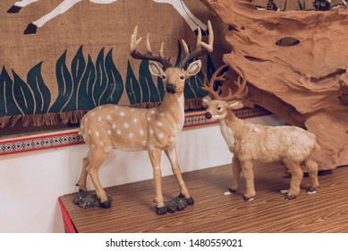 Two Fake Deer On Display In The Museum