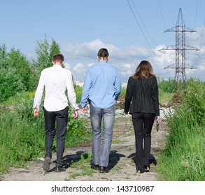 Two FBI Agents Conduct Arrest Of An Offender. Back View