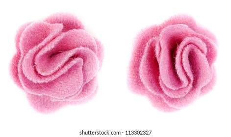 Two Felt Of Natural Wool Brooch. Pink Rose
