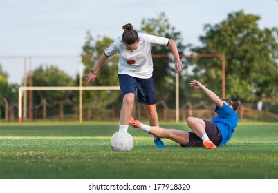 two female soccer players on the field - Shutterstock ID 177918320
