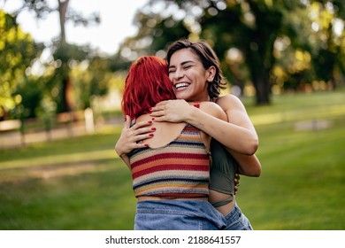 Two Females Lovers, Sharing Feelings Through The Hug.