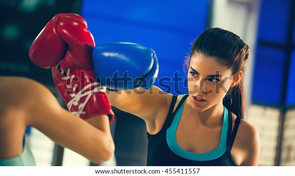 Two Females Sparring Gym Stock Photo (Edit Now) 455411557