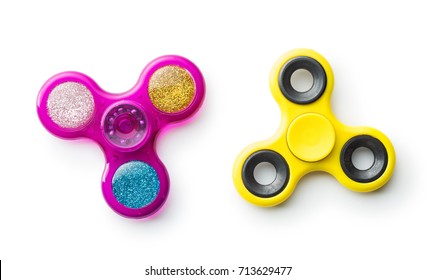 Two Fidget Finger Spinner Stress Isolated On White Background. Top View.