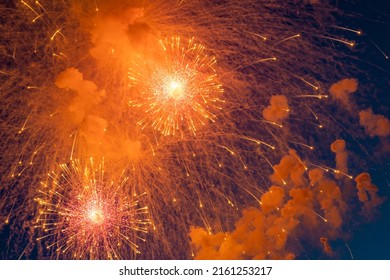 Two Fiery Spheres Explosion Fireworks On Stock Photo 2161253217