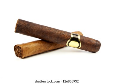Two fine cigars on white background
