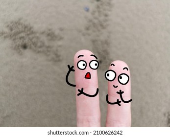 Two Fingers Are Decorated As Two Person. One Of Them Is Asking Another Problem About Sand Mining.