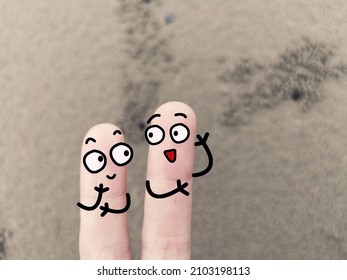 Two Fingers Are Decorated As Two Person. One Of Them Is Asking Another Problem About Sand Mining.