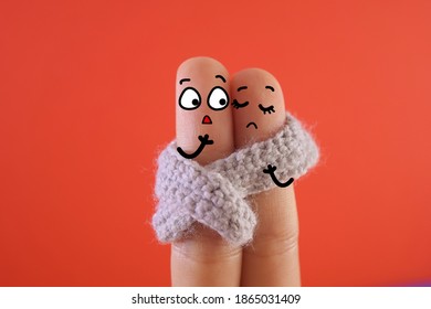 Two Fingers Are Decorated As Two Person. They Are Not Happy. 