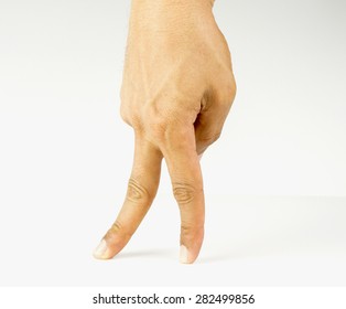 Two fingers walking on white background