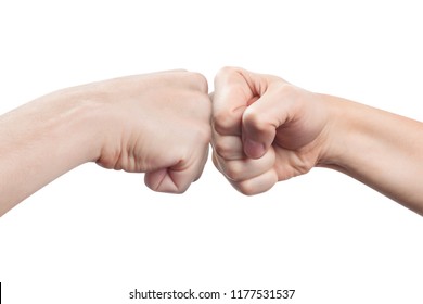 Two fists hitting each other, isolated on white background - Shutterstock ID 1177531537