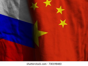 Two Flags. Diagonal. China And Russia