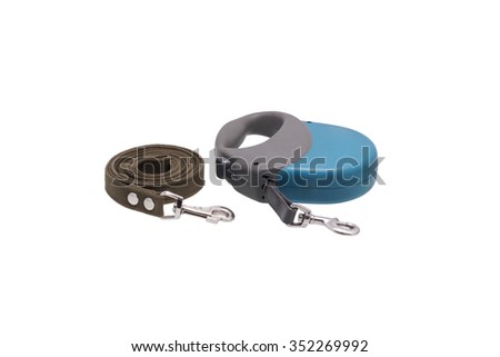 Two folded dog leashes. Isolated on white.                               
