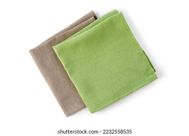 Two folded textile napkins on white background