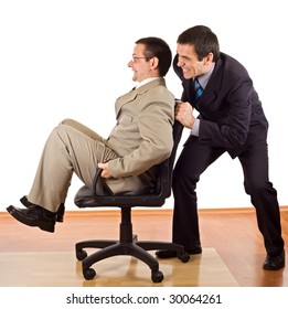 Two Forcefully Businessmen Passing Their Working Time In The Office - Isolated