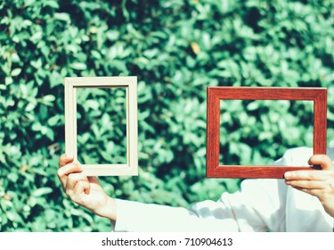 Two frames two views and green background