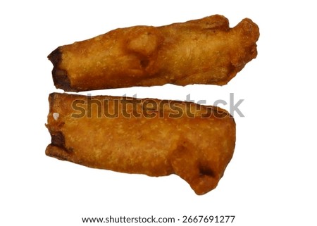 Two fried eggrolls isolated on white background, a popular asian appetizer