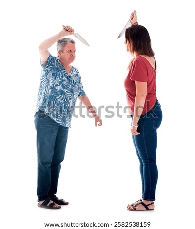two friends disloyalty in front of white background, 