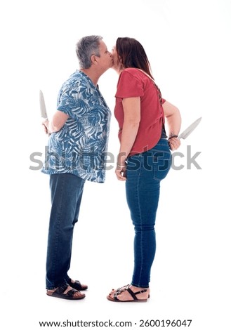 two friends disloyalty in front of white background, 