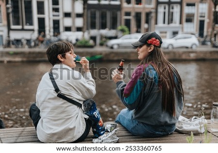 Similar – Image, Stock Photo Meeting of the boat masts in the harbor.