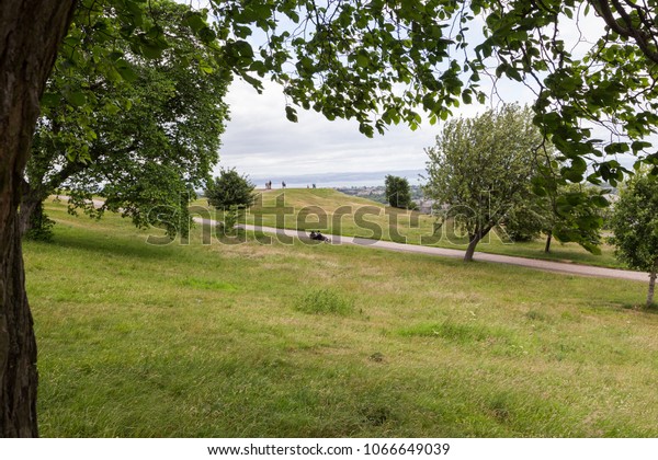 Two Friends Sitting On Bench Talking Parks Outdoor Stock Image