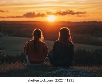 Two friends watching the sunset
