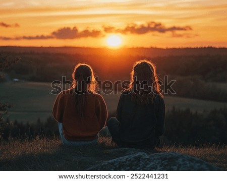 Two friends watching the sunset