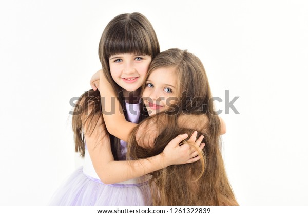 Two Funny Little Girls Long Hair Stock Photo Edit Now