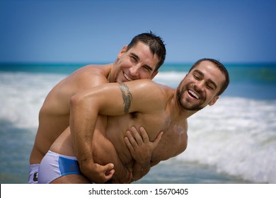 Two gay men at the beach
