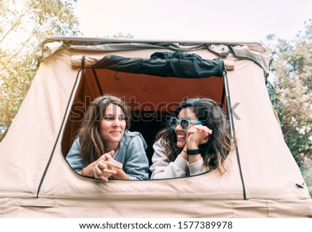 Similar – Image, Stock Photo Woman taking photo to friend in breakfast