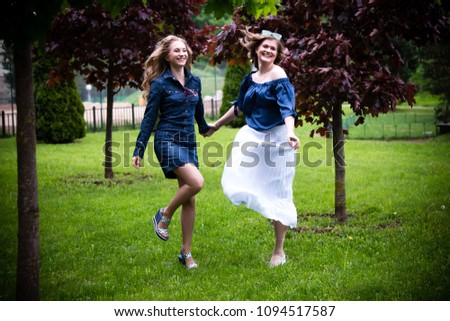 two girlfriends in the spring
