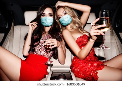 Two Girlish Face Mask In The Car