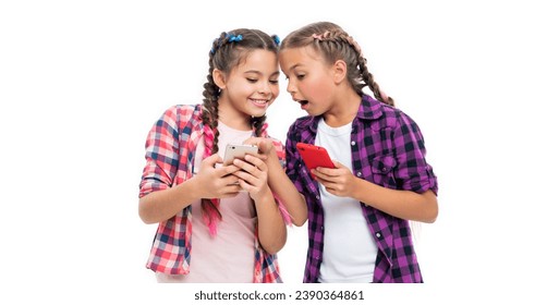 two girls chatting on phone. girls children engaged in lively conversations. chatting school girls sharing stories and laughter. blogging. school children chatting. internet surfing - Powered by Shutterstock