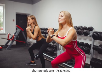 Two Girls Crouch Gym On Their Stock Photo 768376900 