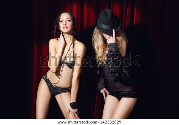 2 babes trying on  Underware 1